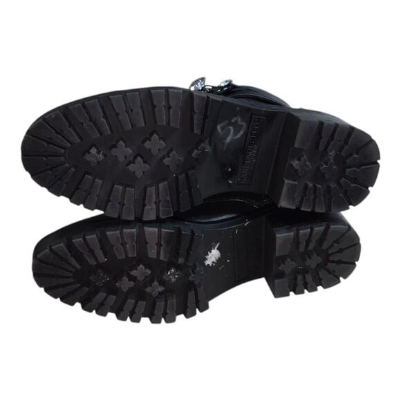 Karl Lagerfeld Paris Black Leather Lug Combat Boots with Jewel Buckle - Picture 2 of 9